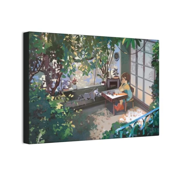 Cute nature girl and racoon, Canvas Stretched - Image 2