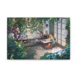 Cute nature girl and racoon, Canvas Stretched