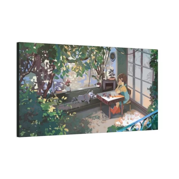 Cute nature girl and racoon, Canvas Stretched - Image 6