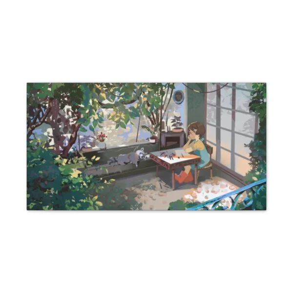 Cute nature girl and racoon, Canvas Stretched - Image 5